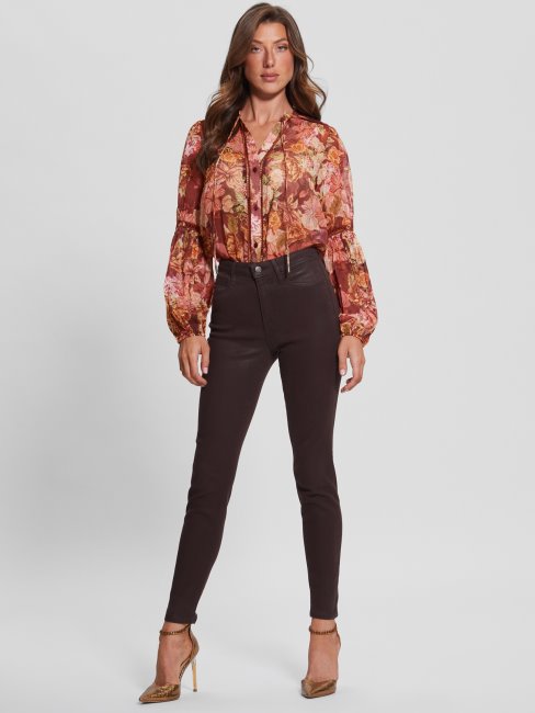 Jean Skinny Enduit Guess 1981 Marron Riche