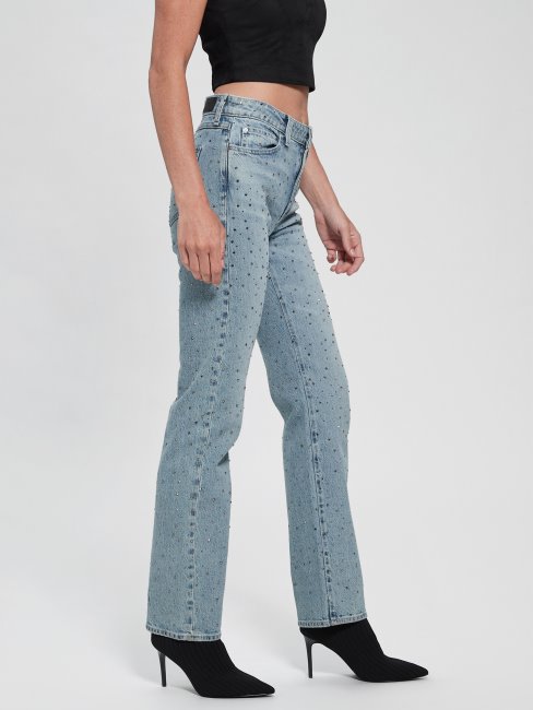 Jean Droit 1981 à Sequins Et Délavage Cristallisé