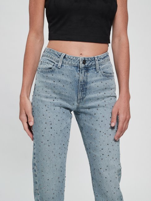 Jean Droit 1981 à Sequins Et Délavage Cristallisé