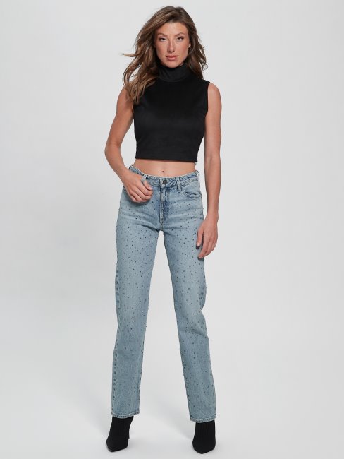 Jean Droit 1981 à Sequins Et Délavage Cristallisé