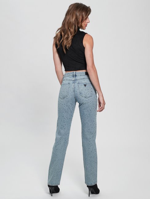 Jean Droit 1981 à Sequins Et Délavage Cristallisé