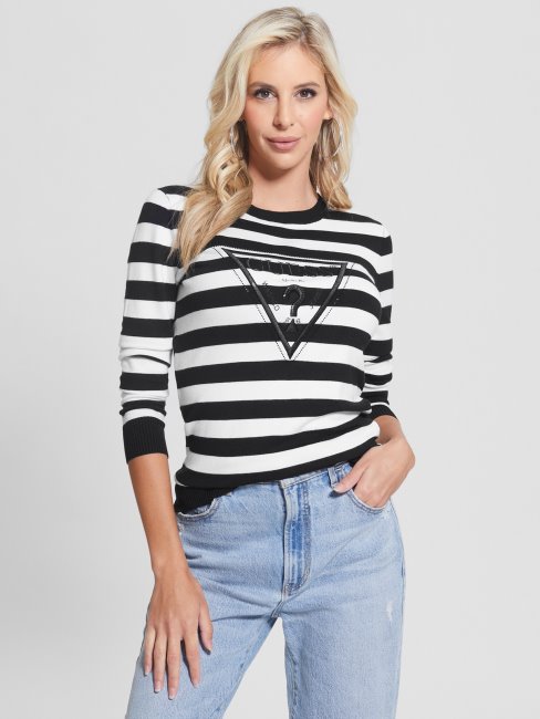 Pull Eco Eloise à Rayures Blanches Et Noires Guess