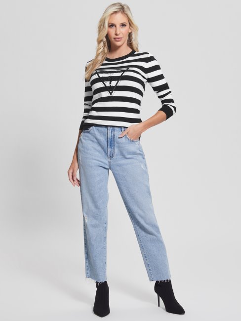 Pull Eco Eloise à Rayures Blanches Et Noires Guess