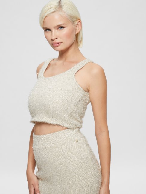 Tinsley Fuzzy Pull Débardeur Guess Crème Blanc Multi