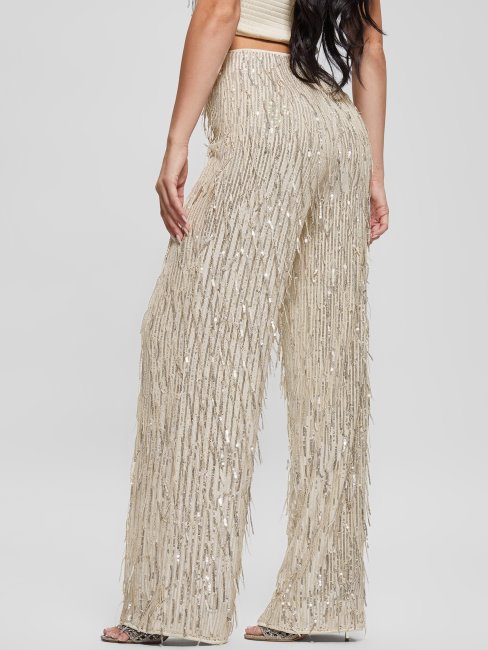 Guess Heidi Sequin Fringe Pants Off White Multi