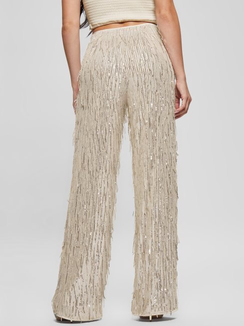 Guess Heidi Sequin Fringe Pants Off White Multi