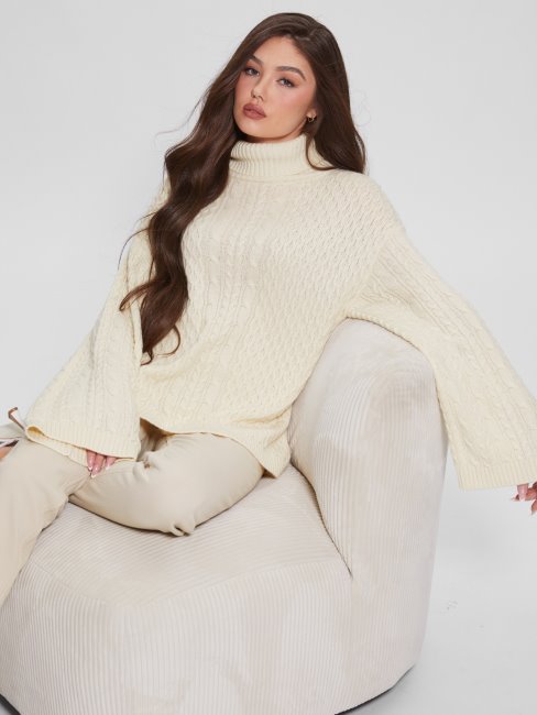 Pull Col Roulé Torsadé Wendi Blanc Colombe Guess