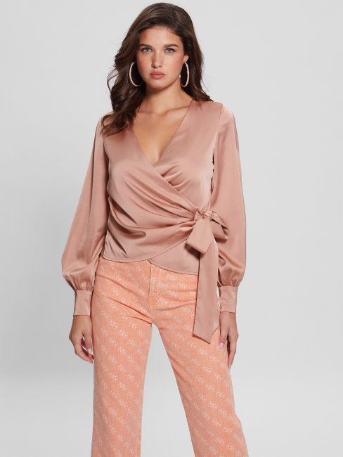 Chemisier Cache-coeur En Satin Rose Eco Lovisa Guess