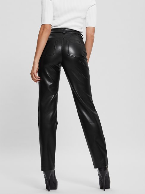 Pantalon Droit En Similicuir Noir De Jais Guess Kelly