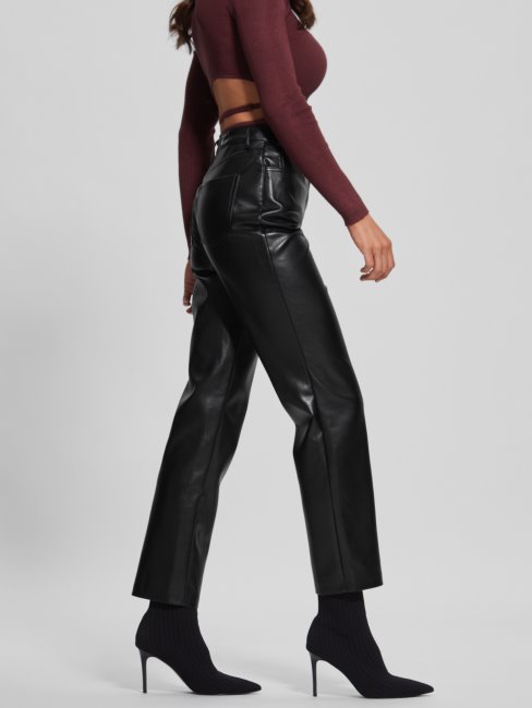 Pantalon Droit En Similicuir Noir De Jais Guess Kelly