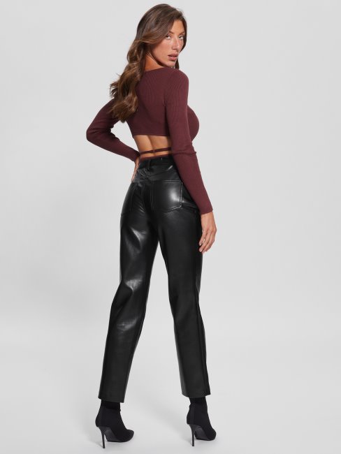 Pantalon Droit En Similicuir Noir De Jais Guess Kelly