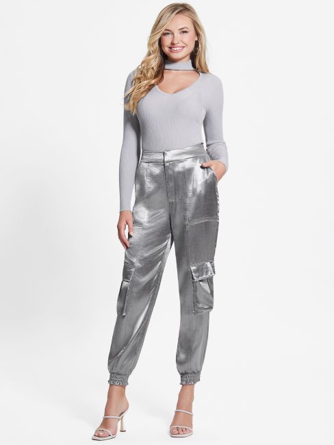 Guess Eco Soundwave Pantalon Cargo En Satin Métallisé