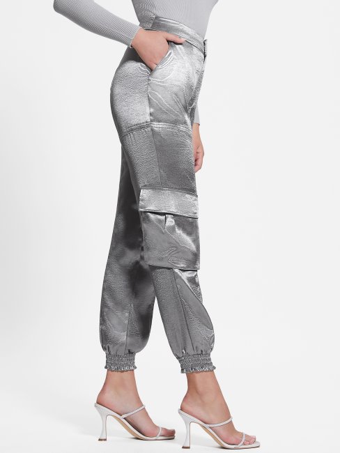 Guess Eco Soundwave Pantalon Cargo En Satin Métallisé