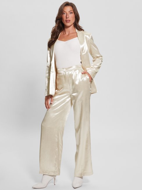 Guess Brisilda Pantalon En Satin Pearl Oyster
