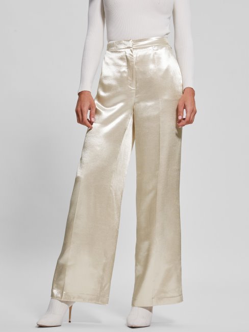 Guess Brisilda Pantalon En Satin Pearl Oyster