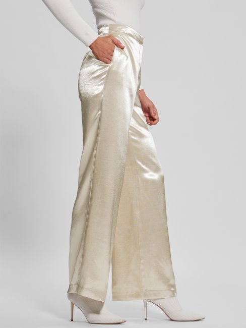 Guess Brisilda Pantalon En Satin Pearl Oyster