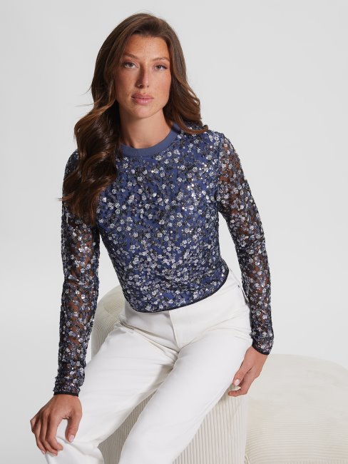 Top Elisa Fleuri à Sequins Petites Paillettes Fleur Deviner