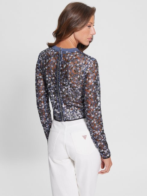 Top Elisa Fleuri à Sequins Petites Paillettes Fleur Deviner