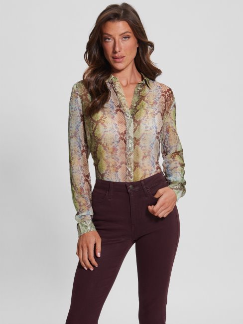 Chemisier En Mousseline Eco Clouis Imprimé Guess Glam Imprimé Serpent