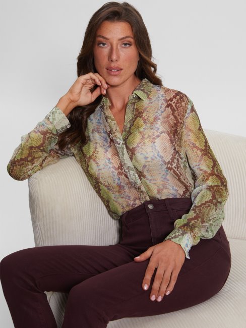 Chemisier En Mousseline Eco Clouis Imprimé Guess Glam Imprimé Serpent