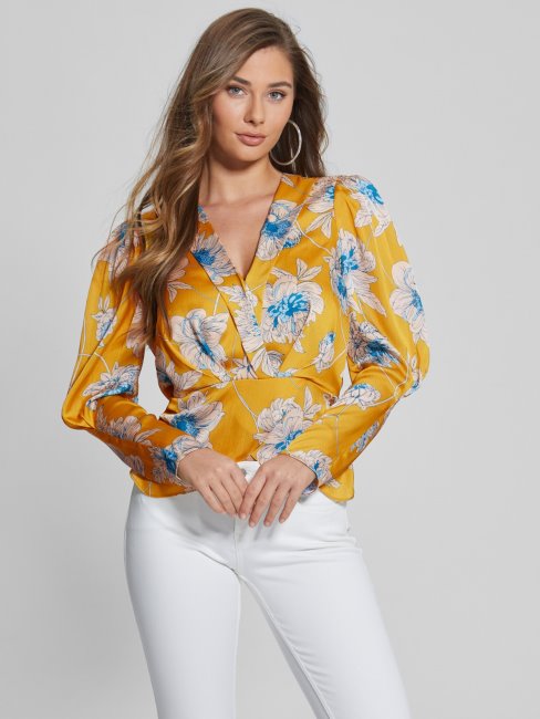 Guess Haut Imprimé Fleuri Doré Eco Lorenza Imprimé