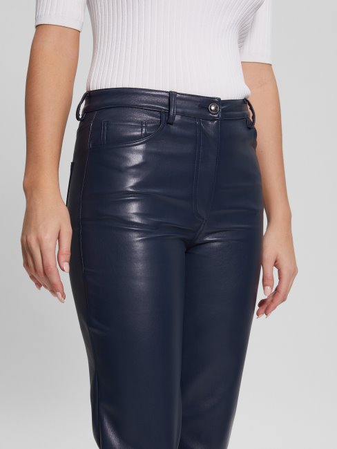 Pantalon Droit En Similicuir Bleu Foncé Guess Kelly