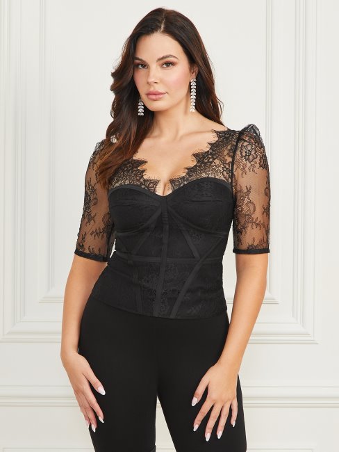 Mae Top En Dentelle Noir De Jais Guess