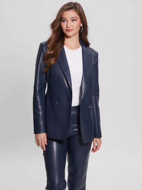 Blazer Emelie Simili Cuir Bleu Noirci Guess