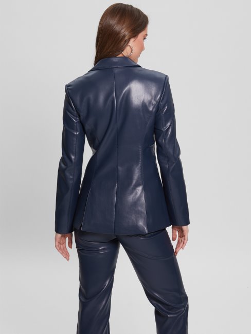 Blazer Emelie Simili Cuir Bleu Noirci Guess