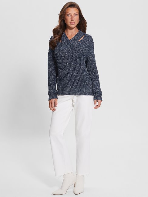 Pull Découpe Lise Lurex Bleu Noirci Mult Guess