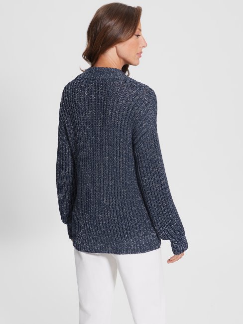 Pull Découpe Lise Lurex Bleu Noirci Mult Guess