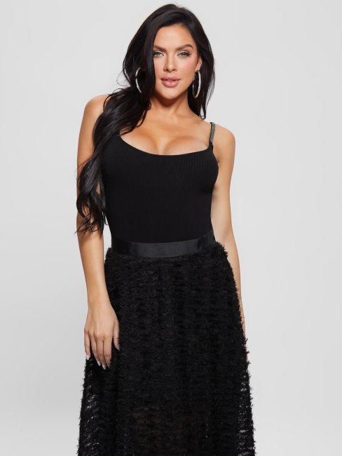 Eco Nevia Body à Bretelles En Strass Guess Noir De Jais