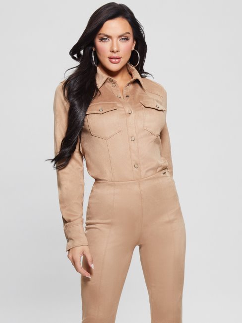Chemise Western En Faux Suède à Marguerites Guess Wet Sand