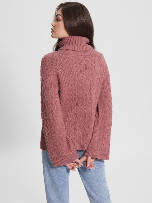 Pull à Col Roulé Torsadé Guess Wendi Mauve Antique