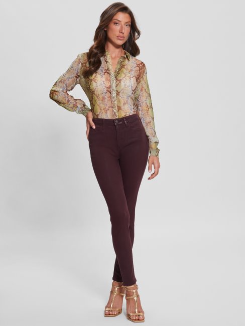 1981 Jeans Skinny Enduits Guess Burgundy Shade Multi