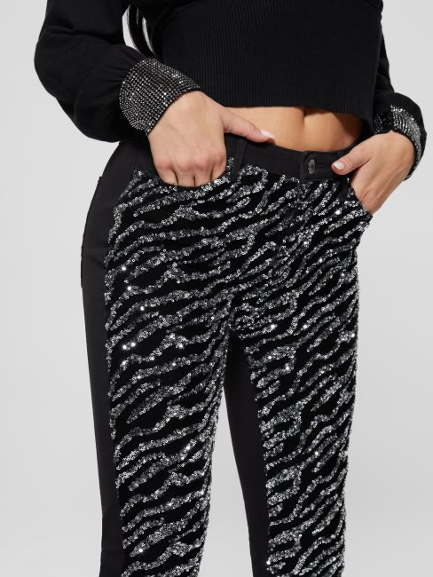 Glam Tiger - Jean Skinny à Sequins Tigre Argenté Guess 1981