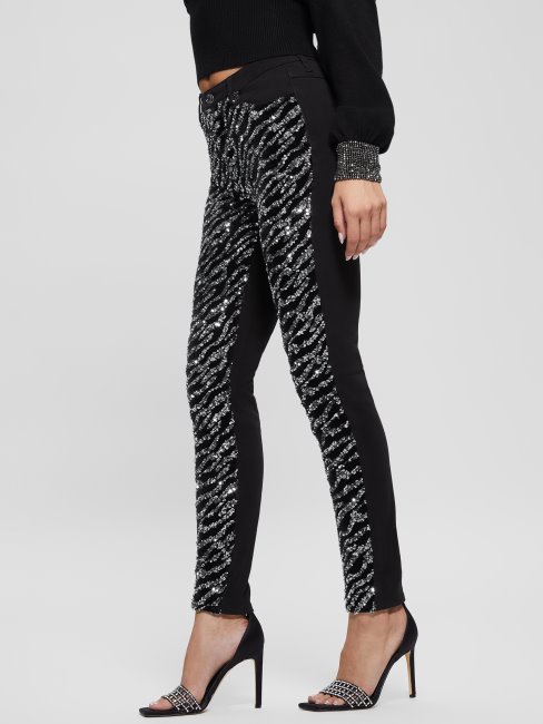Glam Tiger - Jean Skinny à Sequins Tigre Argenté Guess 1981