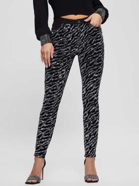 Glam Tiger - Jean Skinny à Sequins Tigre Argenté Guess 1981