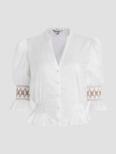 Guess Blouse à Manches Mi-longues Millie Blanc Pur
