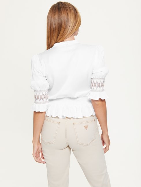 Guess Blouse à Manches Mi-longues Millie Blanc Pur