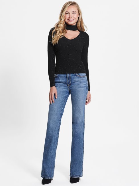 Pull Noir De Jais à Sequins Découpés Multi Lea Guess