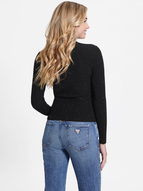 Pull Noir De Jais à Sequins Découpés Multi Lea Guess
