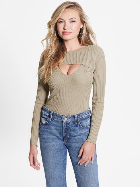 Pull à Découpes En Soie Mélangée Eco Marion Guess Feuille De Sauge