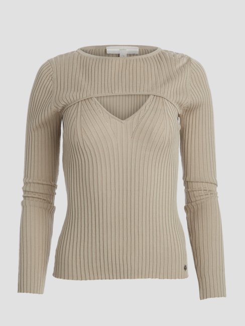 Pull à Découpes En Soie Mélangée Eco Marion Guess Feuille De Sauge