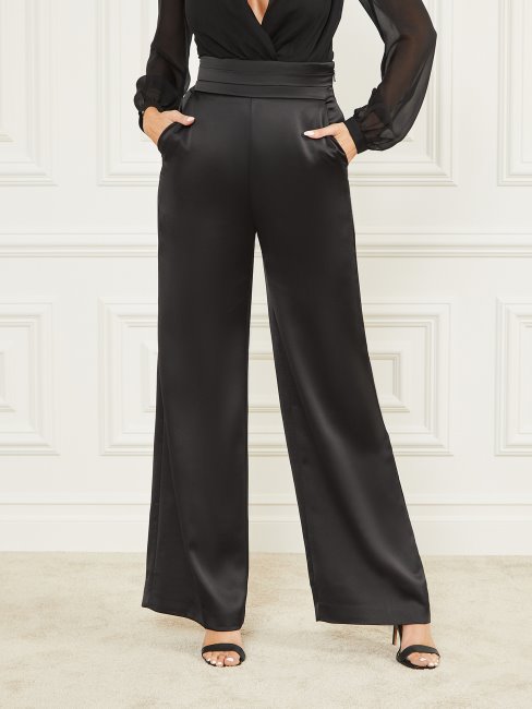 Pantalon En Satin Guess Marcello Noir De Jais