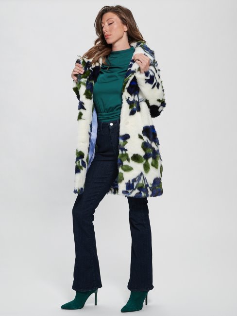 Magda Manteau En Fausse Fourrure Fantasy Flower Blue Combo Guess