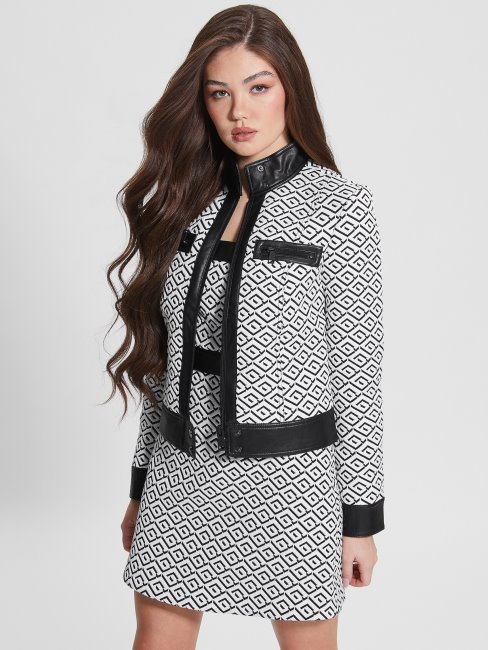 Geo Logo Jqd Blanc/noir Greta Géométrique Veste Guess