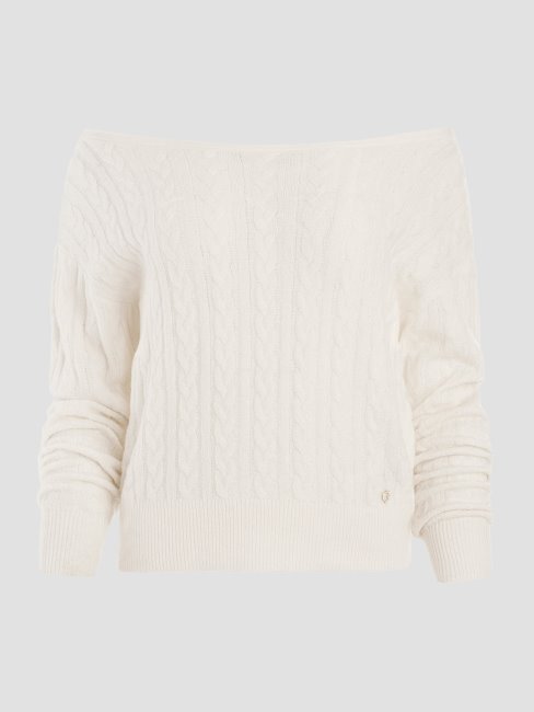 Teresa Pull En Maille Torsadée Mixte Guess Colombe Blanc