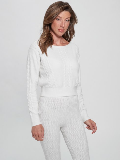 Teresa Pull En Maille Torsadée Mixte Guess Colombe Blanc