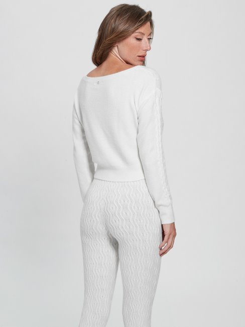 Teresa Pull En Maille Torsadée Mixte Guess Colombe Blanc